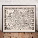 Ancienne carte monochrome de l'Allemagne par Speed, 1626 : Berlin, Hambourg, Munich, mer du Nord, mer Baltique 