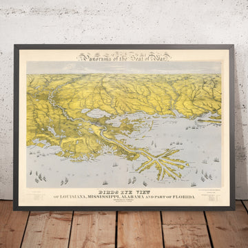 Ancienne carte de la côte du Golfe de la guerre de Sécession par Bachmann, 1861 : La Nouvelle-Orléans, Mobile Bay, Pensacola, Vicksburg, Ship Island 