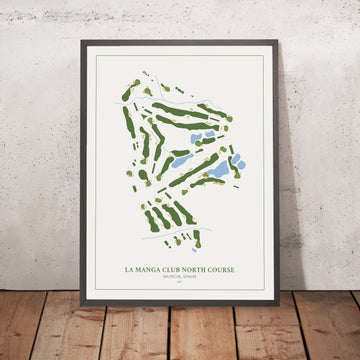A framed image of La Manga Club North Course in the style of a simple and modern golf course map
