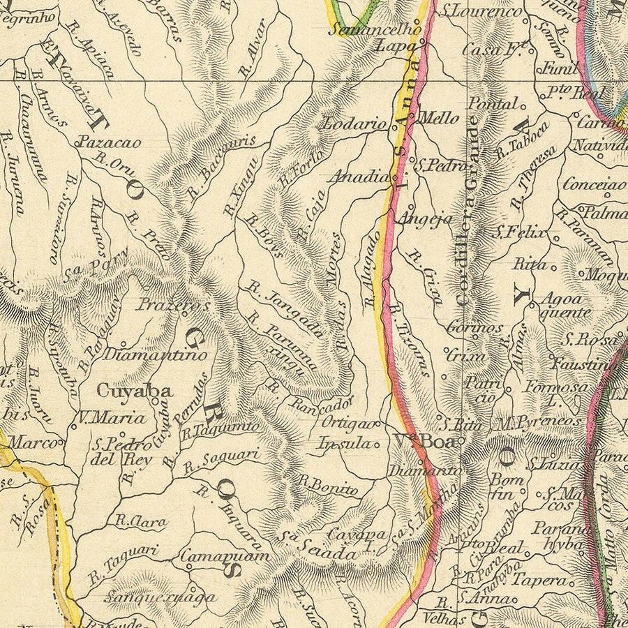 Ancienne carte du Brésil par Tallis, 1851 : fleuve Amazone, Rio de Janeiro, São Paulo, Salvador, côte atlantique 