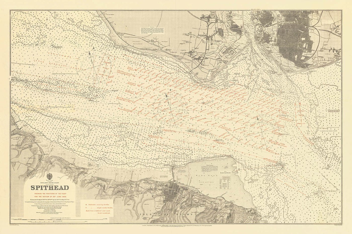 Old Spithead Nautical Chart by Malby & Sons, 1902: Solent, Portsmouth & Isle of Wight