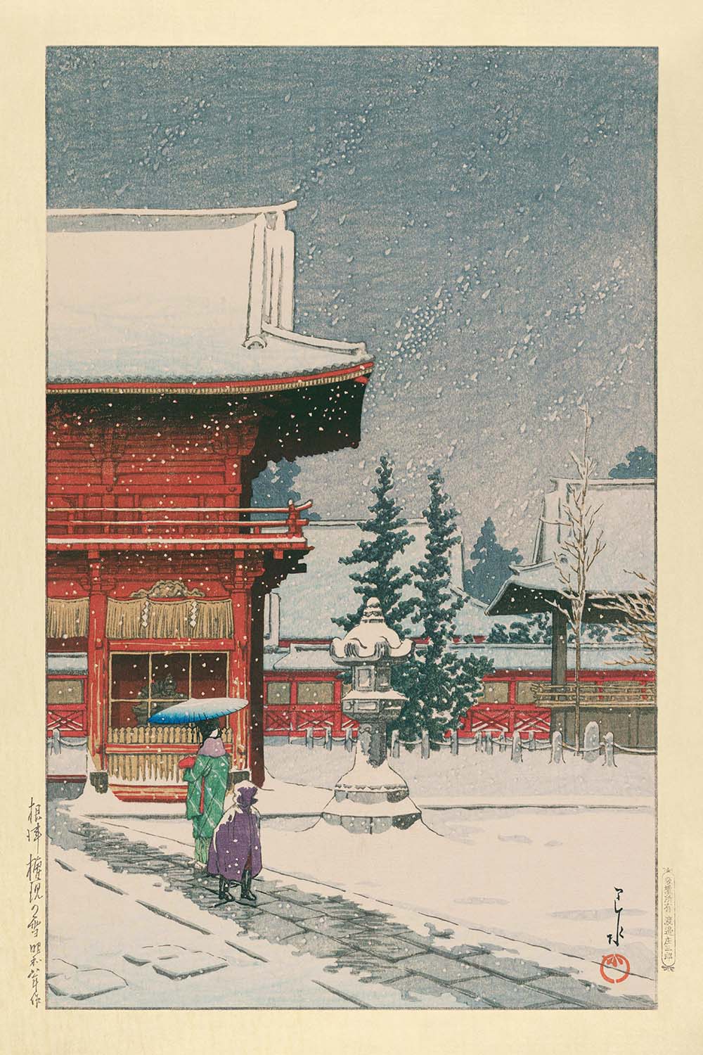 Snow at Nezu Gongen Shrine by Hasui Kawase, 1935