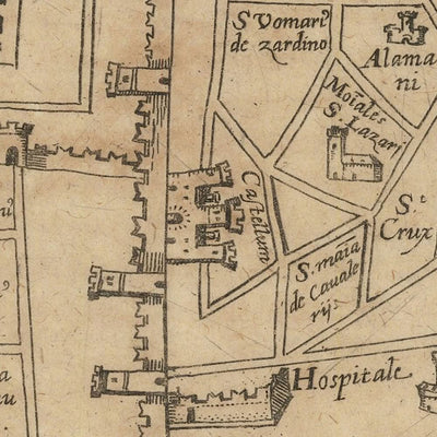 Alte Karte von Akko von Vesconte, 1611: Templer, Hospitaliter, Portus Pisani, Türme, Kirchen