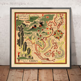 Old Pictorial Map of China by Mazuyer, 1931: Shanghai, Dragons, Golfe de Bengale, Indochina