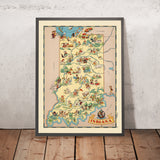 Pictorial Map of Indiana by Ruth Taylor White, 1935: Indianapolis, Fort Wayne, Evansville, Wabash River, Industry Icons