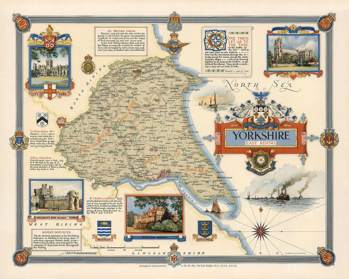 Alte Bildkarte von East Riding von Clegg, 1946: Hull, Beverley, Zweiter Weltkrieg, Walmgate Bar, Kompassrose