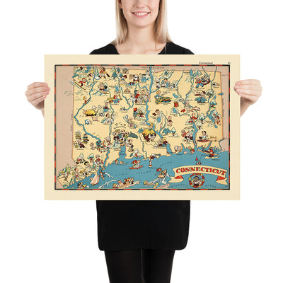 Pictorial Map of Connecticut by Ruth Taylor White, 1935: Bridgeport, New Haven, Yale, Long Island Sound, Connecticut River