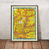 Old Pictorial Map of Zion National Park by Lindgren, 1939: Angels Landing, Watchman, Sinawava, Grafton, West Temple