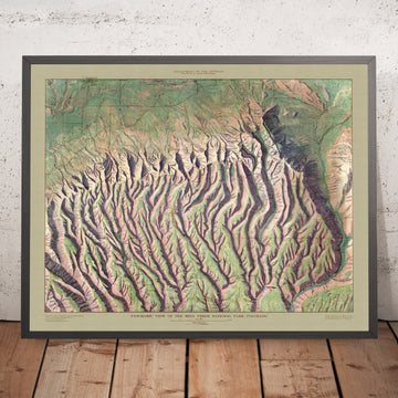 Ancienne carte en relief du parc national de Mesa Verde, 1914 : Cliff Palace, Balcony House, Long House, Knife Edge, Park Point 