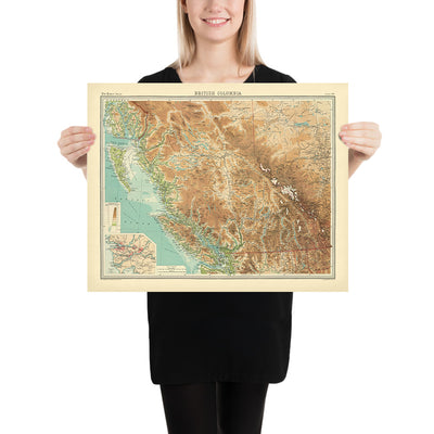 Old Map of Vancouver & British Columbia by Bartholomew, 1922: Victoria, Rocky Mountains, Vancouver Island, Fraser River