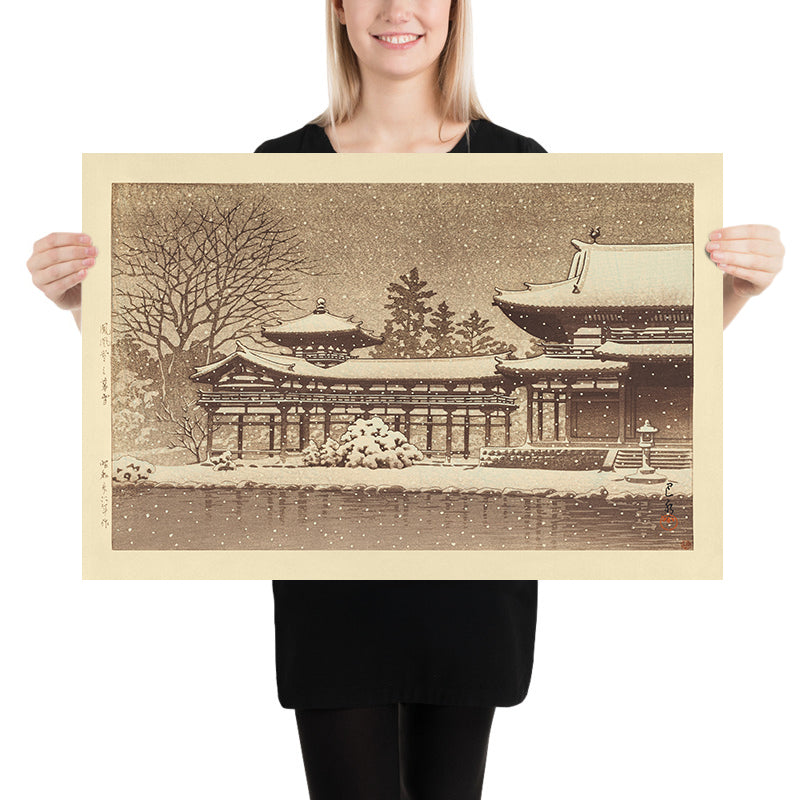 Nieve de la tarde en el Templo Byodoin (Salón del Fénix) de Hasui Kawase, 1935 