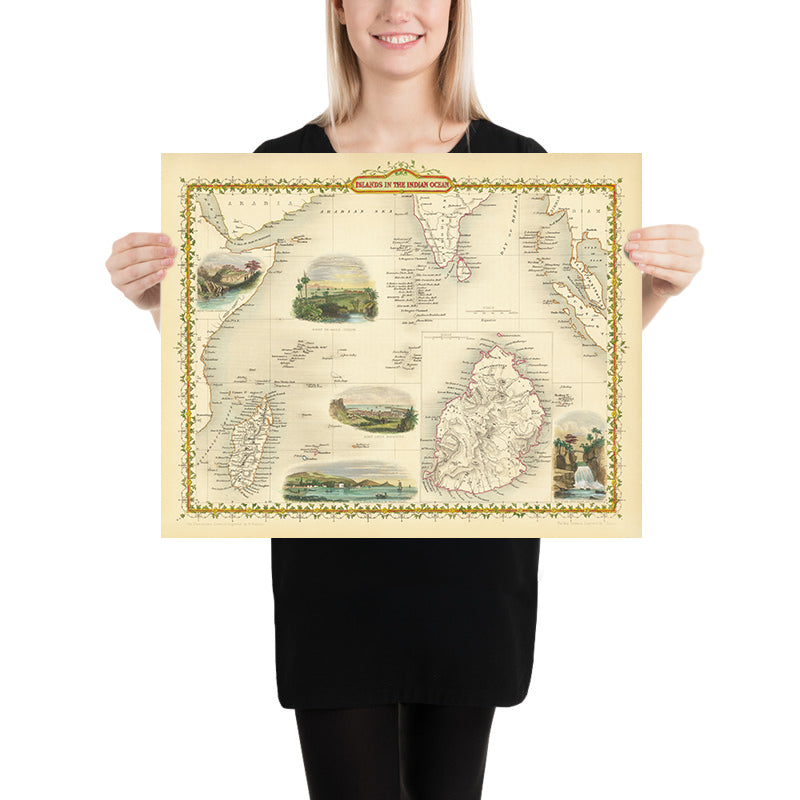 Old Map of the Indian Ocean Islands by John Tallis, 1851: Colonial Madagascar, Mauritius, Ceylon