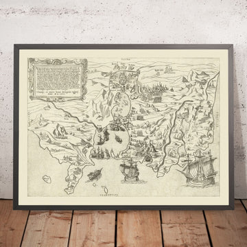 Old Military Map of the Conquest of Tunis by Zaltieri, 1566: La Goletta, Borgo Rabat, Carthage Ruins