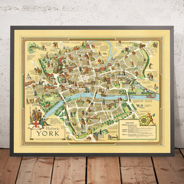 Alte bildliche Karte von York von Clark 1947: York Minster, Clifford&