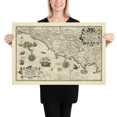 First Map of the Italian Mediterranean Coat by Barentsz, 1595: Naples, Rome, Capri, Sorrento, Gaeta, Ischia