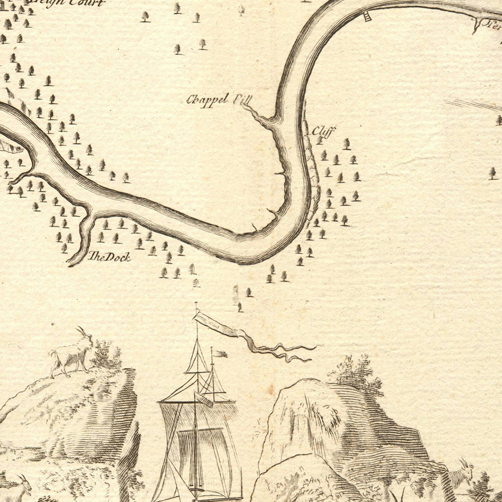 Old Nautical Map of Bristol, River Avon & Severn Estuary by Collins, 1774: William III Landing, Portishead