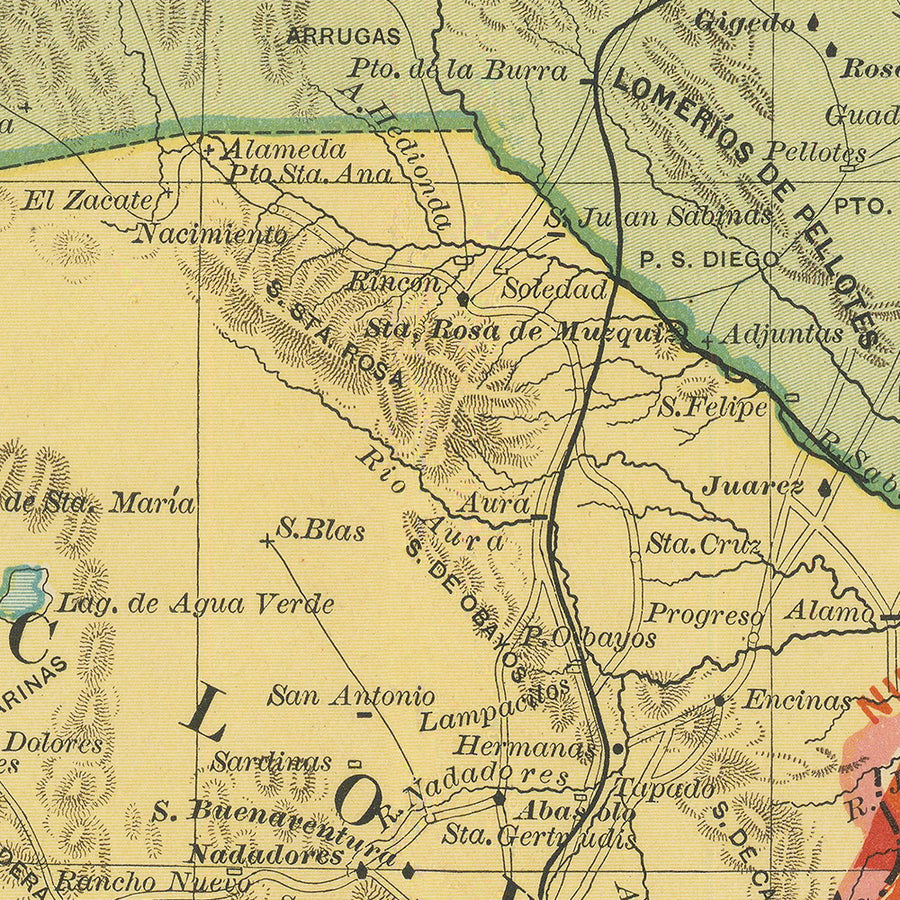 Alte Karte von Coahuila von García y Cubas, 1897: Saltillo, Torreón, Monclova, Eisenbahnen, Rio Grande 