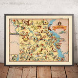 Pictorial Map of Missouri by Ruth Taylor White, 1935: St. Louis, Kansas City, Ozarks, Mississippi & Missouri Rivers, Jefferson City
