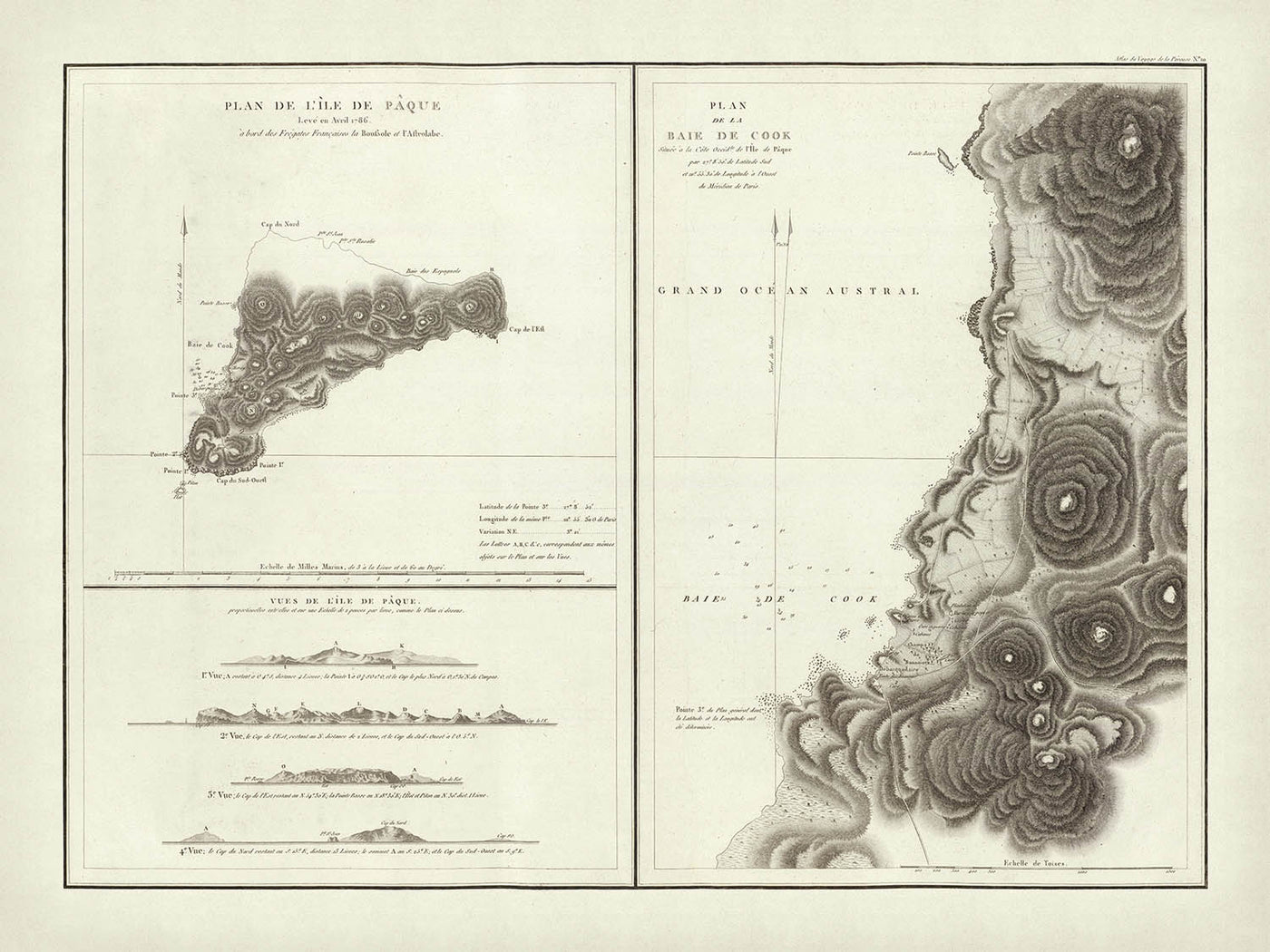 Rare Map of Easter Island by La Pérouse, 1797: Cook's Bay, Pacific Ocean