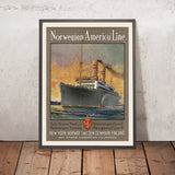 Affiche de voyage Norvège : Norwegian America Line par Frederick J. Hoertz, 1924 