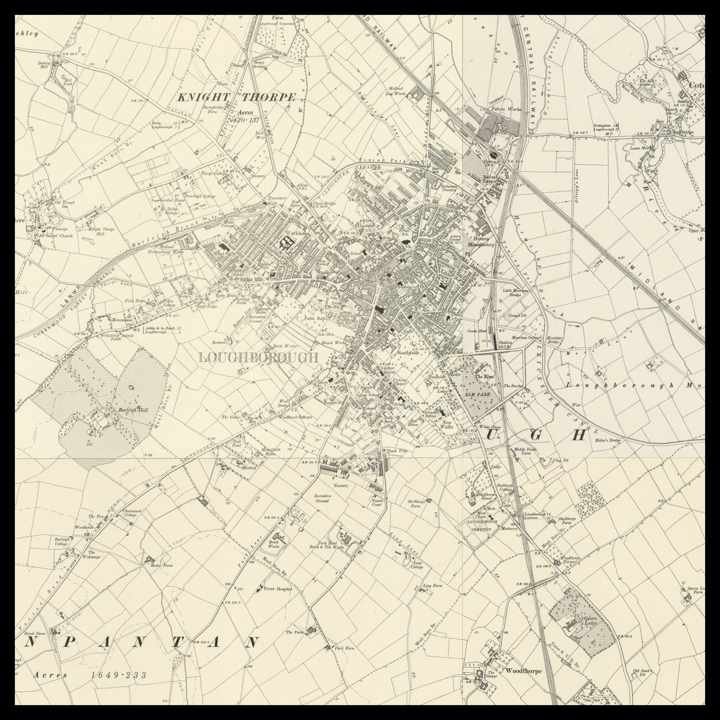 An old Ordnance Survey map of Loughborough