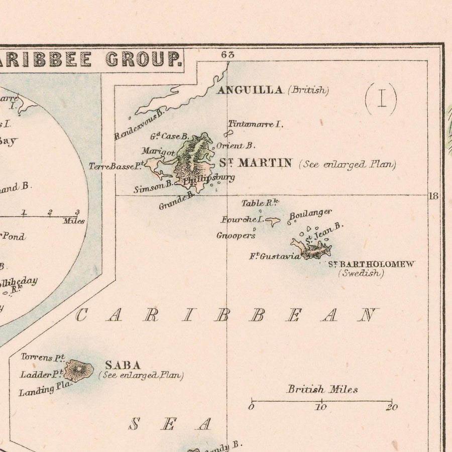 Mappa antica di Curaçao, Suriname e Isole Sottovento di Fullarton, 1865: Possedimenti coloniali olandesi 