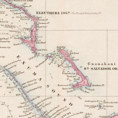 Mapa antiguo de las Bahamas de Arrowsmith, 1858: Nassau, New Providence, canales, bancos, costas