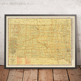 Old Aviation Map of South Dakota, 1929: Air trails, Sioux Falls, Rapid City, Black Hills, Badlands