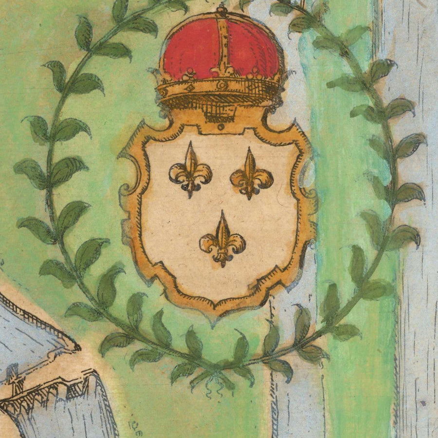 Antica mappa di Autun e Nevers di Braun e Hogenberg, 1581: Mura cittadine, Cattedrali, Palazzo Ducale, fiumi Loire e Arroux, Ponti 