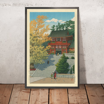Gerahmtes Bild des Tsuruoka-Hachimangu-Schreins in Kamakura von Hasui Kawase, 1935