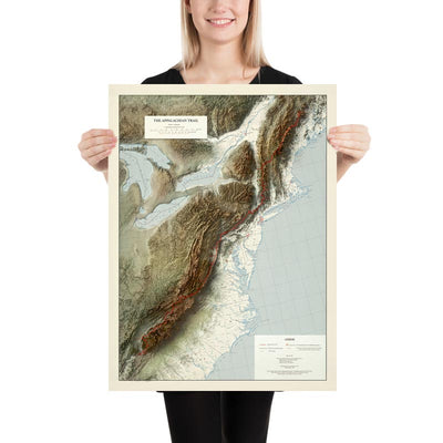 Vintage 3D Map of the Appalachian Trail: The Unique Maps Co. Relief Map of the Great Smoky Mountains, Shenandoah, White Mountain, Etc.