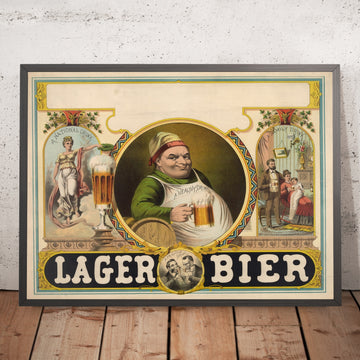 A framed image of Vintage Lager Beer Poster, 1879