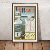 Affiche de voyage du lac Majeur : horaire des bateaux à vapeur par Gabriele Chiattone, 1889 