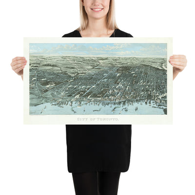 Old Bird’s Eye Map of Toronto by Wesbroom, 1886: Queen’s Park, Harbour, St. James Cathedral, University, Exhibition Grounds