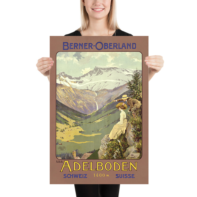 Adelboden Travel Poster: Berner Oberland, 1400m by Carlo Pellegrini, 1910