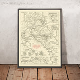 Mapa antiguo de carreteras del Parque Nacional de Yosemite, 1922: San Francisco, Sacramento, Fresno, Lake Tahoe, Parque Nacional de Sequoia 