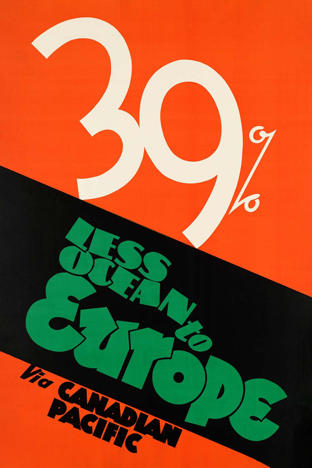 Canadian Pacific Travel Poster: "39% less ocean to Europe"