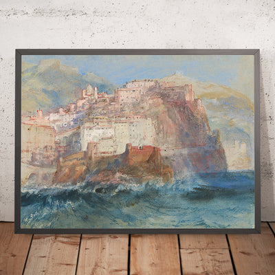 A framed image of Genoa, from the Sea, looking up to the Church of Santa Maria Assunta in Carignano by Turner, 1802