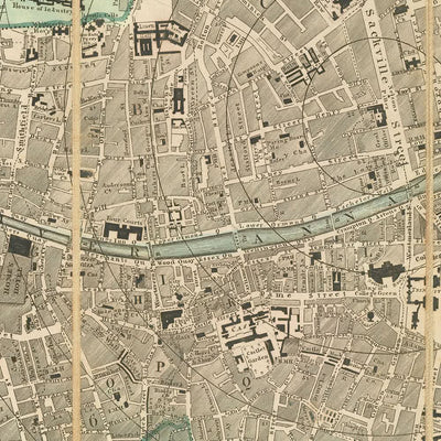 Mapa antiguo de Dublín de Cooke, 1836: Catedral de San Patricio, Trinity College, O'Connell Street, Merrion Square, río Liffey