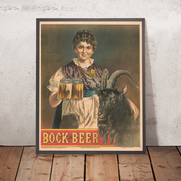 A framed image of Bock Beer Vintage Poster by Henry Jerome Schile, 1885