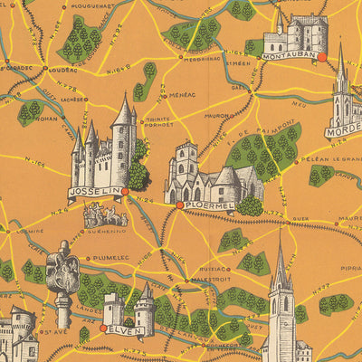 Old Map of Brittany by Flornoy Jean, 1950: Nantes, Rennes, Brest, Castles, Coastline, Megaliths