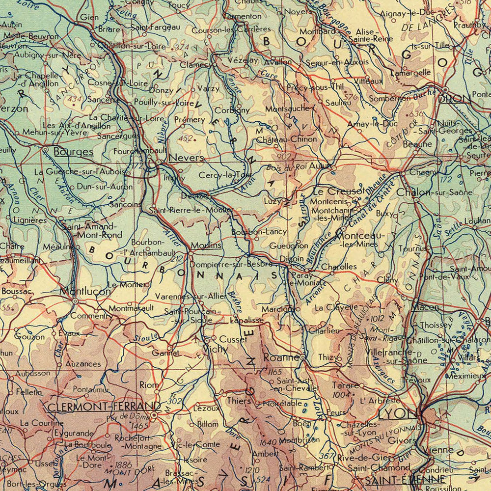 Alte Karte von Frankreich vom Topografischen Dienst der polnischen Armee, 1967: Andorra, Zentralmassiv, Lyon, Korsika, detaillierte politische und physische Anordnung