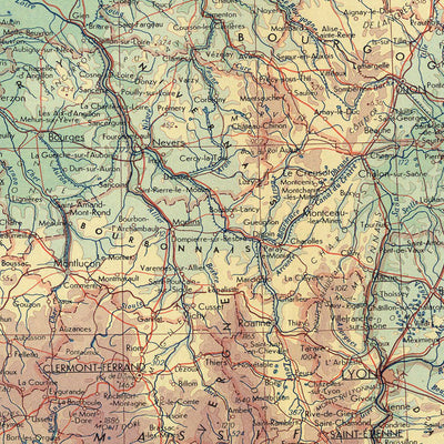 Ancienne carte de France du service topographique de l'armée polonaise, 1967 : Andorre, Massif Central, Lyon, Corse, disposition politique et physique détaillée