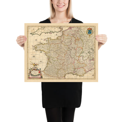 Alte Karte von Frankreich: „Gallia Vulgo“ von Visscher, 1690: Paris, Brüssel, Provinzen und Regionen Frankreichs, Côte d’Azur