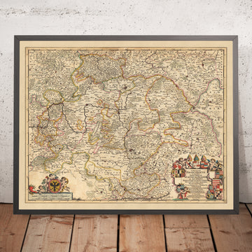 Old Map of Franconian Circle by Nicolaes Visscher II, 1690: Nuremberg, Ingolstadt, Würzburg, Zwickaw, Slavkov Forest