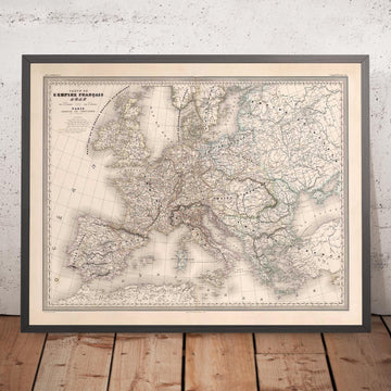 Antigua mapa del Primer Imperio Francés Napoleónico por Charles Dyonnet en 1864 - Carta histórica europea 