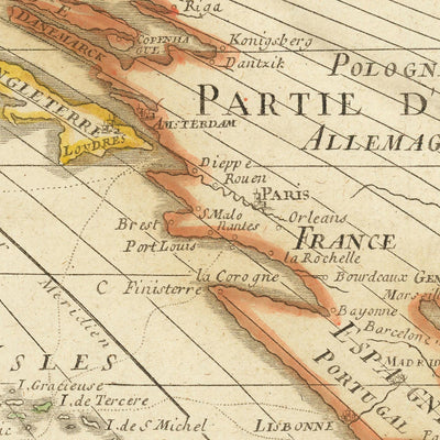 Large Old French Map of the Americas by Bailleul, 1752: Illustrated Exploration & Colonialism, French & Spanish Claims