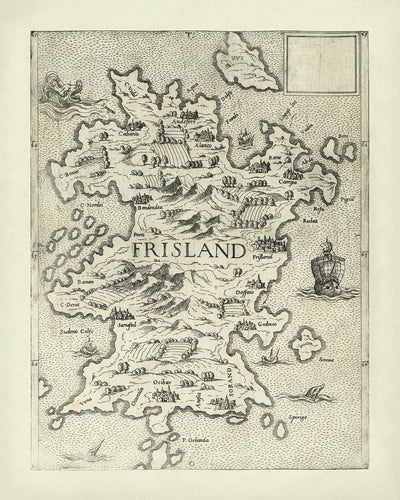 Alte Karte von Friesland von Bertelli, 1560: Andoforte, Alanto, Meerestiere, Berge, Ackerland