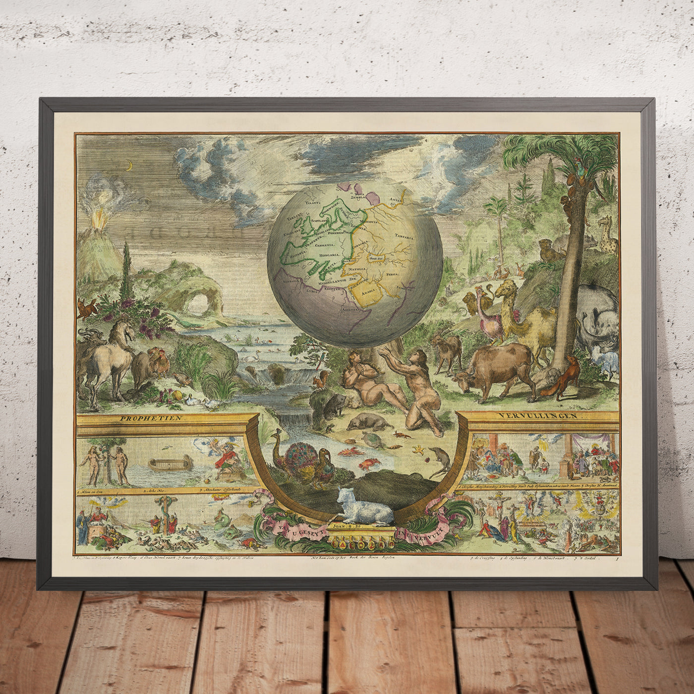 Antigua ilustración del jardín del Edén, 1687: Mapa del paraíso de Romeyn De Hooghe