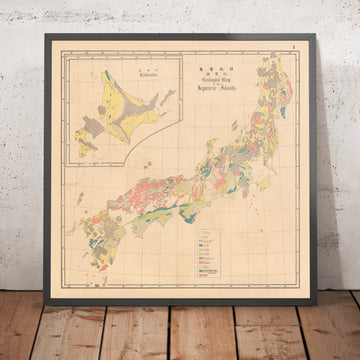 Seltene geologische Karte Japans von Fesca & Harada, 1885: Erste geologische Karte, detaillierte Legende, wegweisende Kartographie 